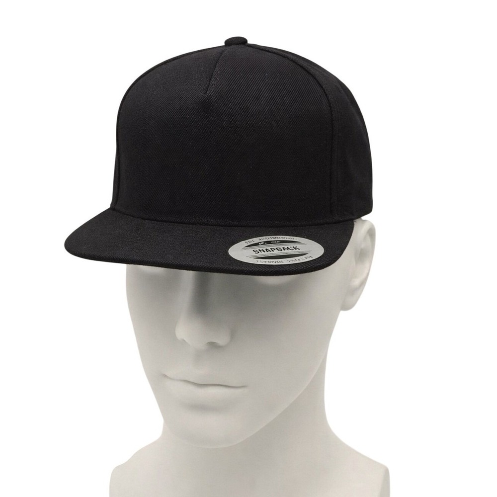 Yupoong Sport-Tek Black Snapback Hat Flat‎ Brim Adjustable Cap